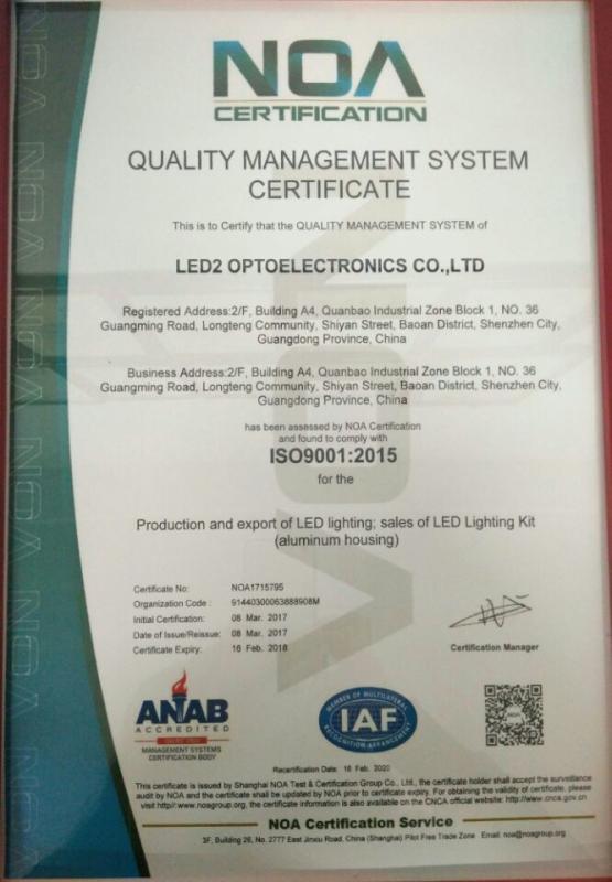 quality management system certification - ShenZhen LED2 Optoelectronics Co.,Ltd