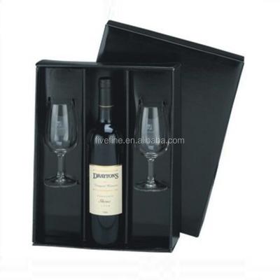 China Handmade High End Black Wine Gift Boxes With Cardboard Tray For Wine Bottles And Wine Glasses for sale