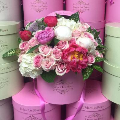 China Handmade High Quality Paper Flowers Box Large Cardboard Round Box For Rose Flower Packaging for sale