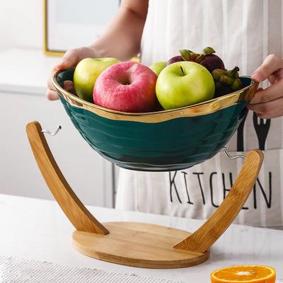 China Sustainable Bamboo Tray Household Dining Room Fruit Basket Set Small And Medium Size Ceramic Ingot Leisure Bowl for sale