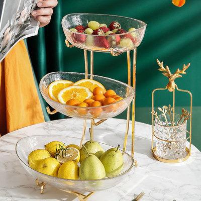 China Viable European Creative Double Layer Ingot Fruit Dish Snack Dish Family Living Room Tea Table Glass Decoration for sale