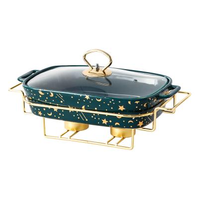 China Nordic Rectangular Binaural Ceramic Casserole Viable For Home Use With Softly Heated Hotel Creative Pot Holder With Candle for sale