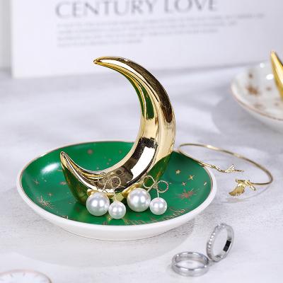 China Jewelry Tray Moon Form Tray Sundries Jewelry Display Plates Necklace Ceramic Jewelry Trays Ring Earrings Organizer Tools Ring Ceramic Dish for sale