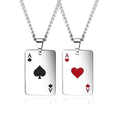 China Wholesale Couples Stainless Steel Playing Cards Necklace Fashion Jewelry Hip HopNecklace Red Long Fishing Shovels For Gifts for sale