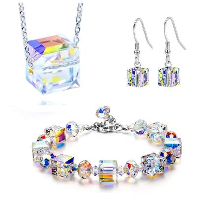 China Vintage Sugar Cube Crystal Bracelet Necklace Earrings Set Jewelry For Women Gifts for sale