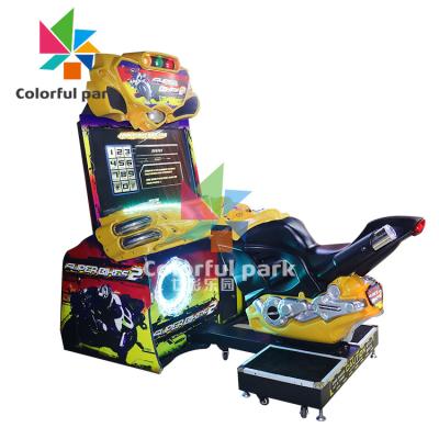 China Farbenfrohe Park-Auto-Simulator Motorrad Arcade Rennspielmaschine mit farbenfrohem Design zu verkaufen