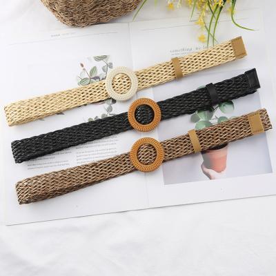 China PP Grass Smooth Woman Woven Belt Buckle Belt 2022 New High Quality Bohemian 3cm For Dress for sale