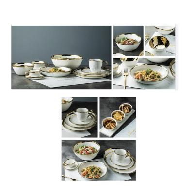 China Disposable Top Notch Style Gold Series Porcelain Nordic Round Shape Black Line Ceramic Tableware Set for sale