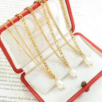 China TRENDY Half Figaro Chain Stainless Steel 18K Gold Plated Jewelry Baroque Freshwater Pear Necklace For Women 2023 Fashion Jewelry for sale