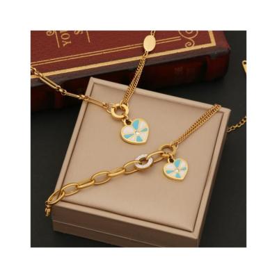 China TRENDY Dripping Heart Necklace Fashion Stainless Steel Clavicle Chain Heart Shape Pendant Necklace Bracelet Jewelry Sets for sale