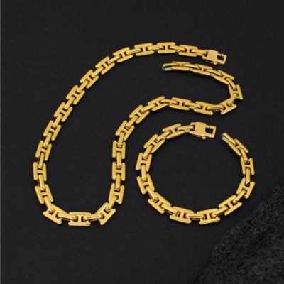 China TRENDY Cuba Necklace Square Buckle Thick Chain Neutral Style Hiphop Fashion Simple Everything Bracelet Chain Sets for sale