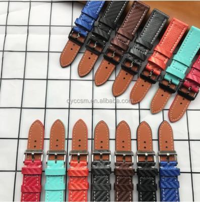 China Punk 18-24mm Carbon Fiber Textured Leather Strap Soft Watchband Accessories Factory Special Watch Strap Leather Watchband Chain for sale