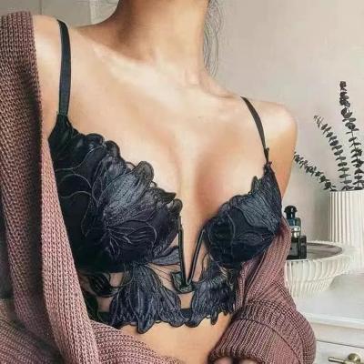 China QUICK DRY women's 3d embroidery underwire push up bra sexy lace underwear lightly tucked deep cheekier brazieres v for sale