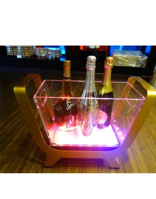 China LED Beer Wine Bottle Holders Metal Stocked Light Frame Hold Large 6 Bottle Champagne Boat Shaped LED Ice Bucket for sale