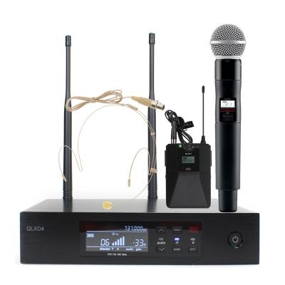 China Professional Rechargeable Real Clear Sound UHF Diversity QLXD4 QLXD BTEA58 SM58 BETA87 Condense Lapel Microphone Wireless System For Live for sale