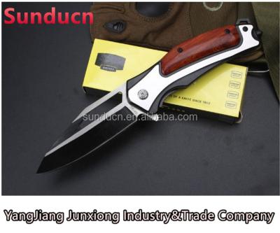 China Hunting Knife Black Titanium Stonewash Stainless Steel Rosewood Handle Blade Tactical Folding Knife for sale