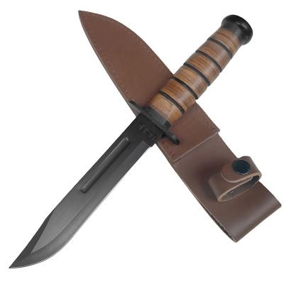 China Real 440 Stainless Steel Non-Variable Blade Handle Kabar Hunting Knife Leather Wrapped Fixed Blade 1217 Knife for sale