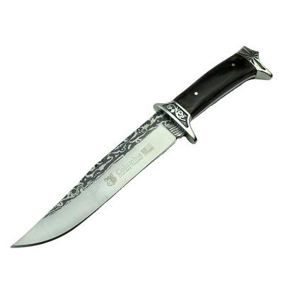 China Colombia Non-Variable Knives Satin Wood Handle Acid Etched Finish Fixed Blade Hunting Knife for sale