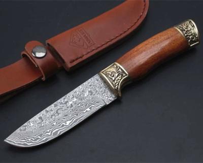 China Hunting Knife VG10 Damascus Knife Blades Fixed Blade Knife Hunting Damascus Knife With Sheath for sale