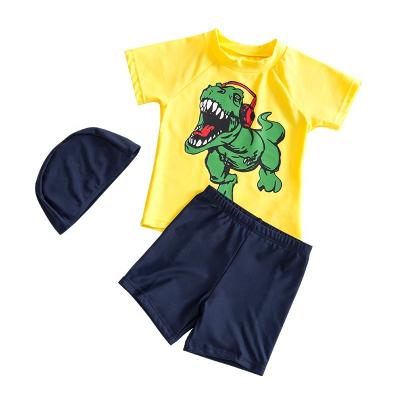 China Small Breathable Cartoon Dinosaur Print With Split Suit Black Boys Swimwear Shorts Swimsuit for sale