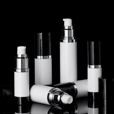 China Frosted Bottle 15ml Luxury 30ml 50ml Airless Bottle Glossy Black With White Bottle for sale