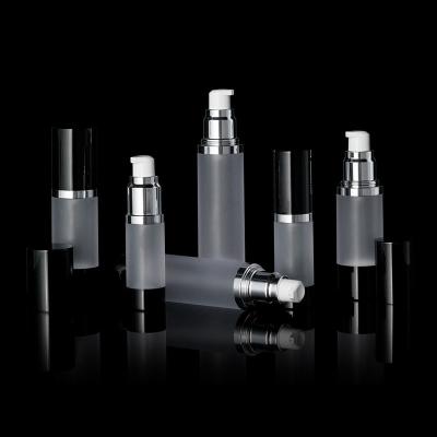 China Frosted Bottle 15ML Luxe 30ml 50ML Glossy Black Airless Bottle With Frosted Bottle for sale