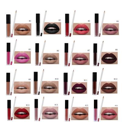 China High quality long lasting waterproof liquid lipstick with lip linenr kit liquid lipstick no logo for sale