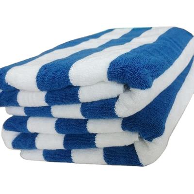 China Wholesale Sustainable 100% Cotton Hotel Bule And White Stripe Pool Bath Towel For Outdoor for sale