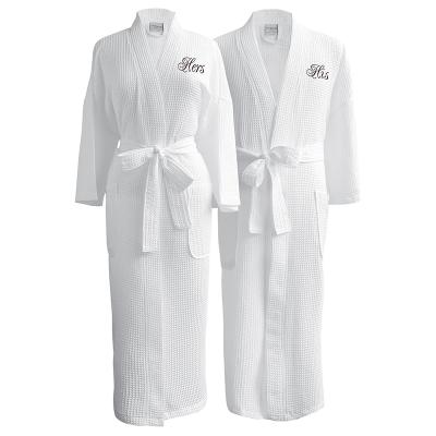 China Waffle Breathable Custom Bathrobe White Long Robes With Embroidered Logo Kimono Collar Bathrobe Cotton Spa Unisex Bathrobe Along for sale