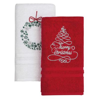 Chine Sustainable Hot Sale Christmas Gift Set Cotton Embroidery Towels 35x75cm Hand Towel 120g à vendre