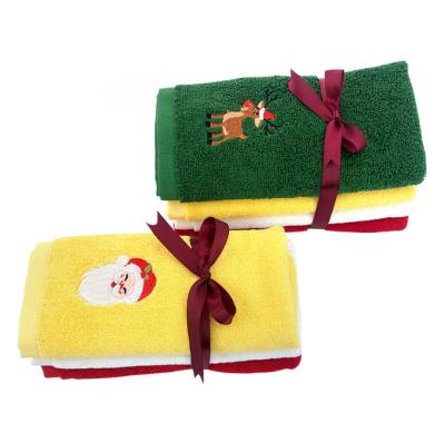 China Wholesale cheap viable christmas towels gift set 100% cotton plain dyed hand towel emrboidery logo gift towel à venda