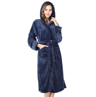 China Couples Bath Robe Navy Blue QUICK DRY Hooded Bathrobe For Women for sale