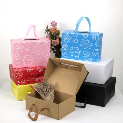 China Recycled Materials Customized Printed Foldable Shoe Box With Ribbon Handle for sale