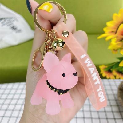 China Morden Crystal Bulldog Korean Keychain Bullshiba Inu Lovers Transparent Schoolbag Net Red Cartoon Doll Pendant for sale