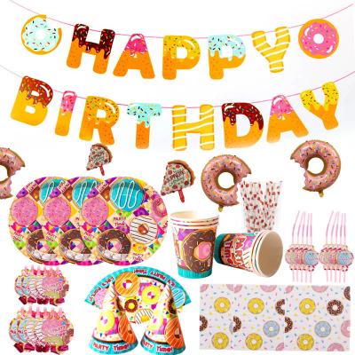 China Morden Donut Party Decoration Tableware Set Happy Birthday Disposable Paper Plates for sale