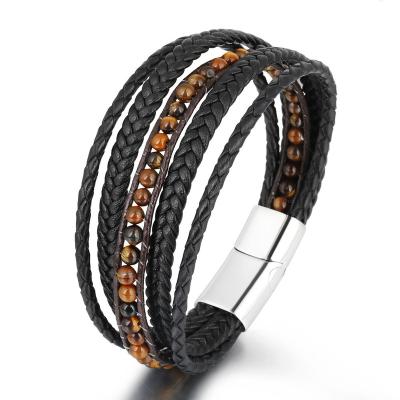 China Romantic Hand - Woven Natural Stone Titanium Stainless Steel Leather Bracelet Men's Bracelet for sale