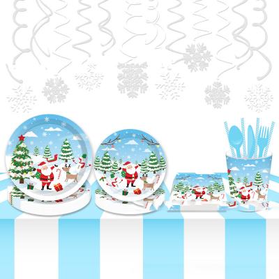 China Morden New Year Christmas New Year Party Holiday Banner Set of 4 Pieces Store Paper Napkin Paper Cup for sale