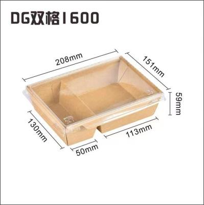 China Two Compartment Biodegradable Disposable Rectangular Wrapping Paper Salad Food Paper Box With PET Lid for sale