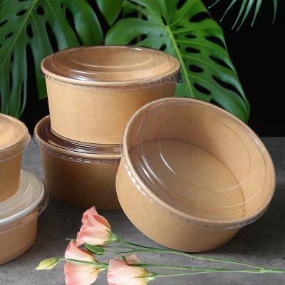 China Disposable High Quality Food Grade Kraft Paper Oil-Resistant Take Out Salad Bowl With Lid Food Container for sale