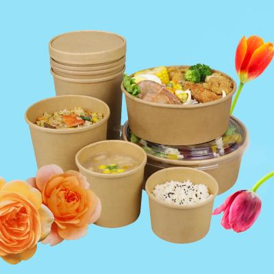 China High Quality Food Oil-Resistant Take Out Salad Bowl With Lid Food Grade Kraft Paper Food Container for sale