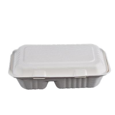 China New Bagasse Sugarcane Tableware Disposable Food Storage Clamshell Bowl Minimalist Eco-Friendly Box 1000ml 2 Compartment for sale