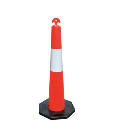 China PE+Rubber Protective Orange Stackable Bollard With 6kg Rubber Base Reflective Traffic Warning Bllard for sale