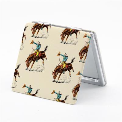 China Custom Style Western Cow Pattern Transitional Custom Foldable Double Mini Mirror for sale