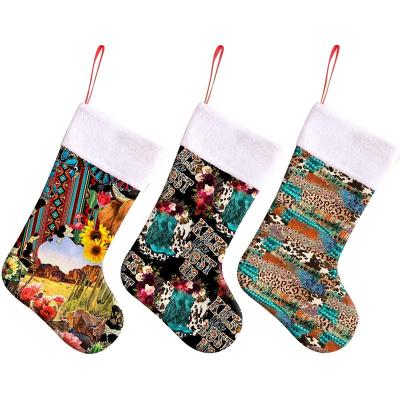 China Wholesale Flannel Pattern Candy Bag Printed Christmas Socks Leopard Print Gift Flannel Christmas Tree Hanging Stocking for sale