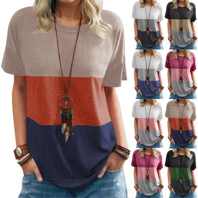 China hot sale Anti-wrinkle plus size short sleeve round neck stripe women tops casual outdoor T-shirt for summer for sale