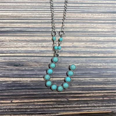 China 2022 Fashion Personality Jewelry 26 Letter Ladies Girl Turquoise Pendant TRENDY Gift Stone Necklace Alphabet for sale