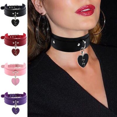 China Popular PU Leather Love Heart Short Section Choker Choker Necklace Anime Harajuku Gothic Punk Costume Jewelry for sale