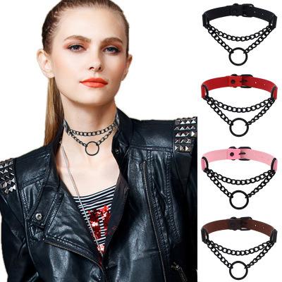 China Hiphop Dark Punk Round Link Chains Fashion Gothic Steampunk Slave Faux Leather Sex Choker Leather Collar for sale