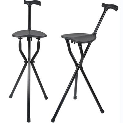 China Aluminum UZSS-040006 Aluminum Light Three Legged Walking Stick Folding Cane Stool Walking Cane With Seat for sale