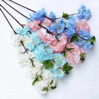 China Indoor Plastic Home Optional Cherry Blossom Artificial Flower Decorative Fabric Hydrangea Flower Blossoms for sale